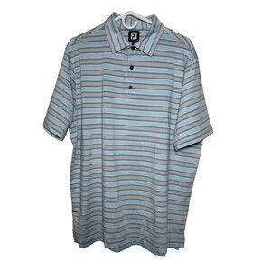 FootJoy Golf Polo Shirt Men's Large Teal Gray Stripes Short Sleeves Performance